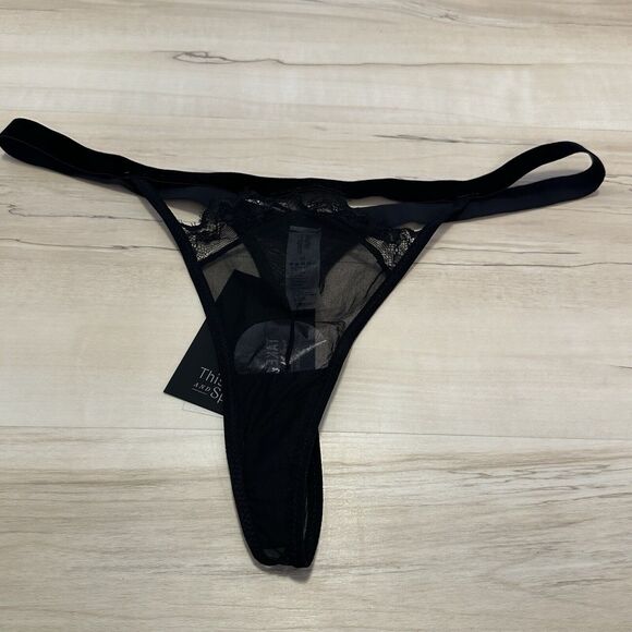 Thistle and Spire Sidney Keyhole Velvet Lace Thong Black Size XL 381615 NWT - Picture 2 of 7